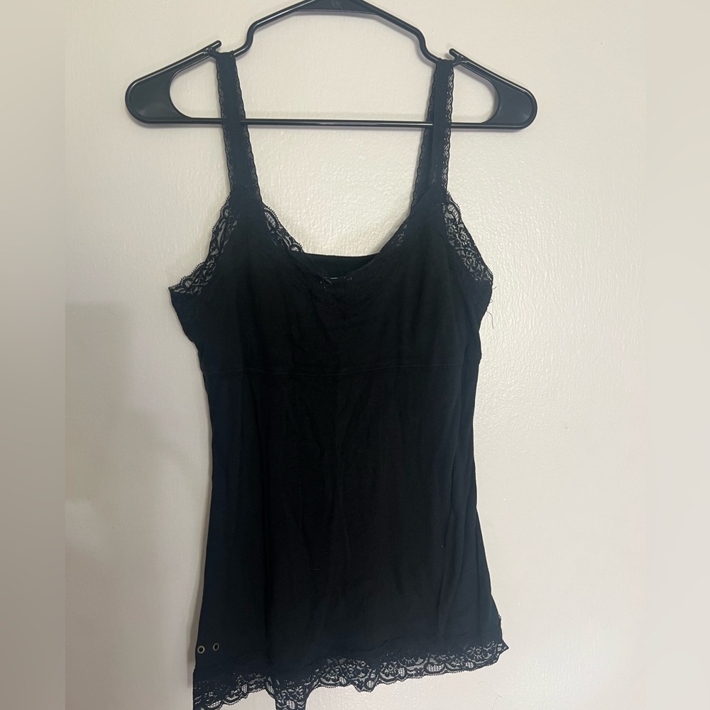 Vintage millennial camisole black with lace detail and built in unpadded support